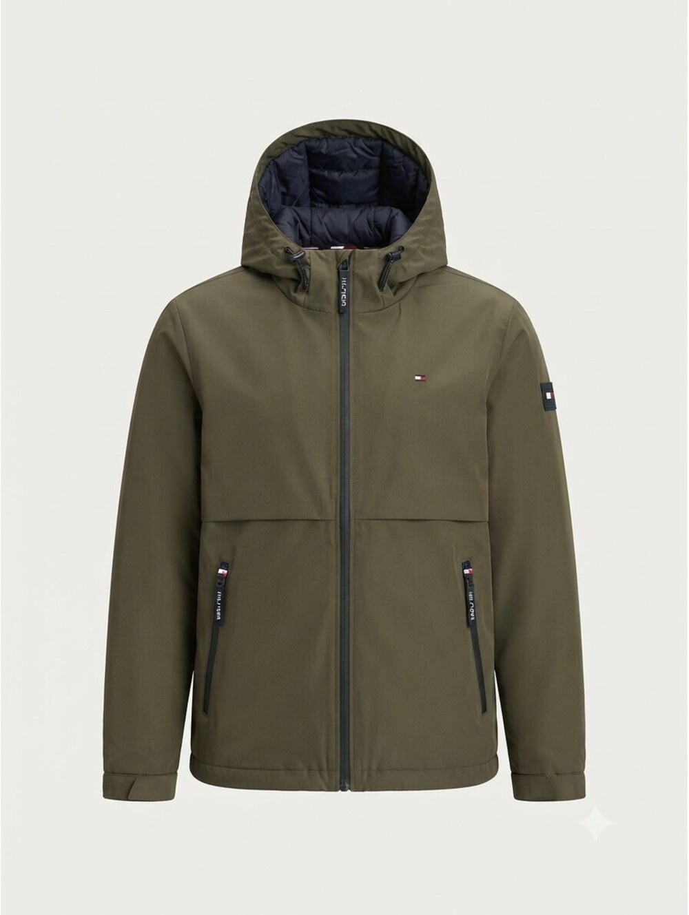 Tommy Hilfiger Performance Hooded Jacket Green Water Resistant Men's Large
